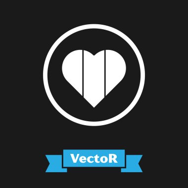 Beyaz Kalp simgesi siyah arkaplanda izole edildi. Mutlu Aziz Patrick günleri. Vektör İllüstrasyonu