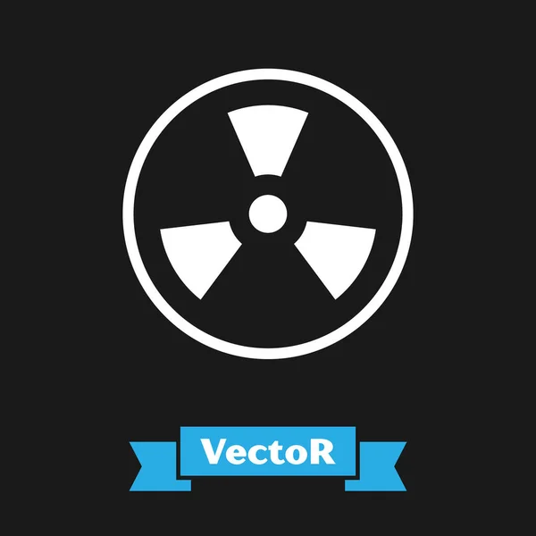 Icône Radioactive Blanche Isolée Sur Fond Noir Symbole Toxique Radioactif — Image vectorielle