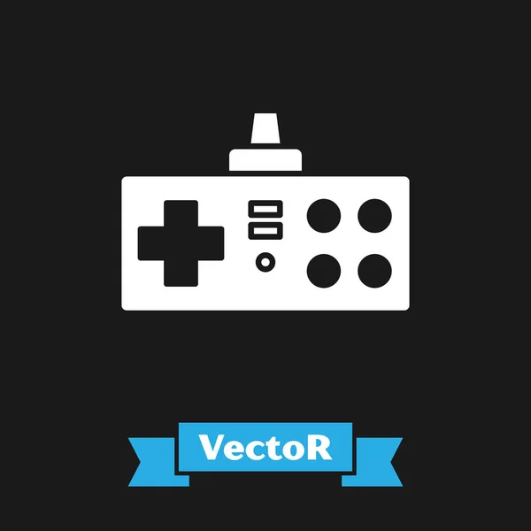 Weißes Gamepad Symbol Isoliert Auf Schwarzem Hintergrund Spielkontrolle Vektorillustration — Stockvektor