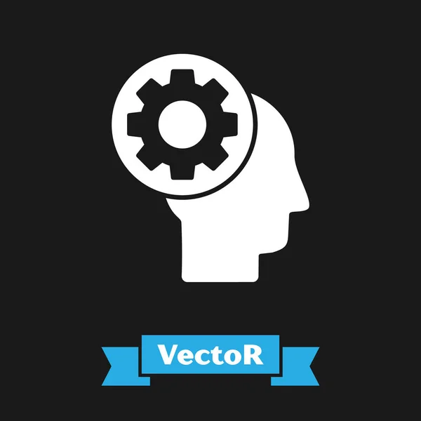 Weißer Menschlicher Kopf Mit Einem Inneren Symbol Auf Schwarzem Hintergrund — Stockvektor