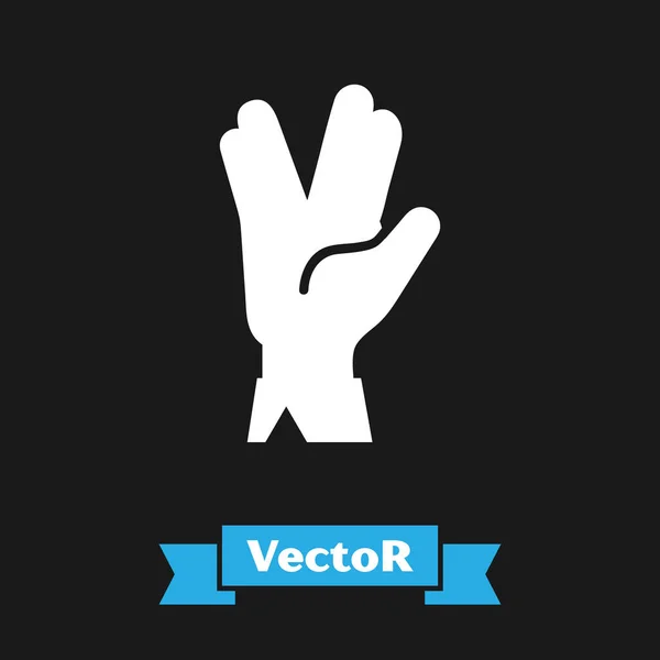 White Vulcan Salute Icon Isolated Black Background Hand Vulcan Greet — Stock Vector