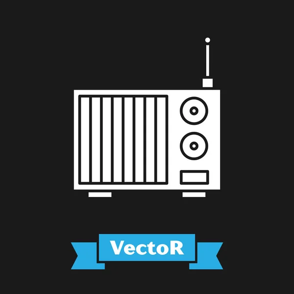 Weißes Radio Mit Antennensymbol Isoliert Auf Schwarzem Hintergrund Vektorillustration — Stockvektor