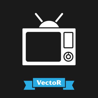 Siyah arkaplanda beyaz televizyon simgesi izole edildi. Televizyon tabelası. Vektör İllüstrasyonu