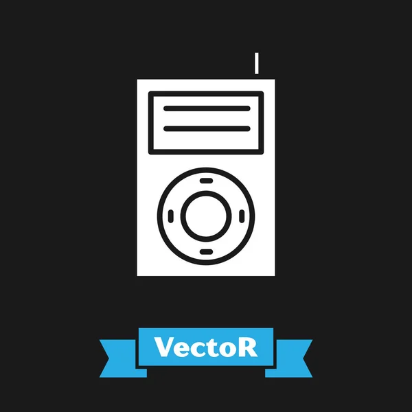 Icono Del Reproductor Mp3 Música Blanca Aislado Sobre Fondo Negro — Vector de stock