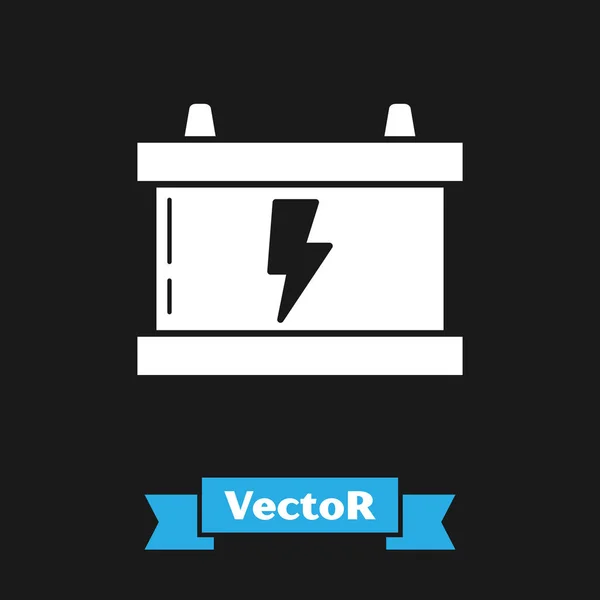 Weißes Autobatterie Symbol Isoliert Auf Schwarzem Hintergrund Akkumulatorbatterie Und Akkumulatorbatterie — Stockvektor