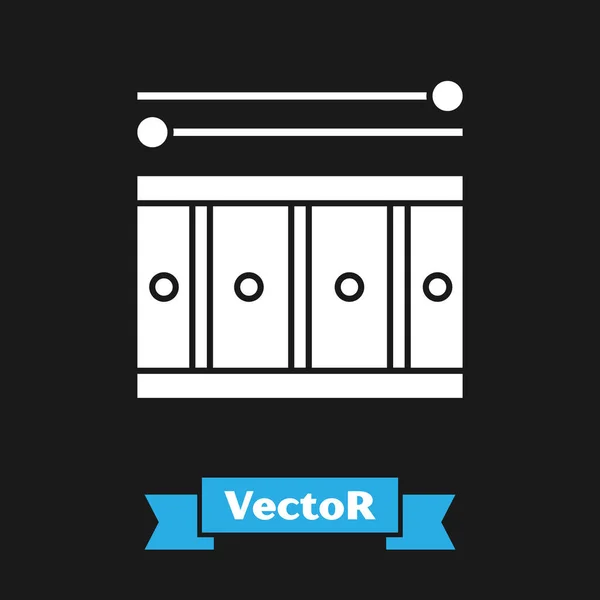 Weiße Trommel Mit Schlagzeug Sticks Symbol Auf Schwarzem Hintergrund Musikzeichen — Stockvektor
