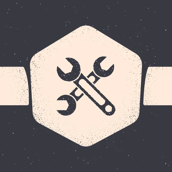 Grunge Wrench Icon Isolated Grey Background Spanner Icon Monochrome Vintage — Stock Vector