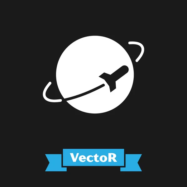 Icono Planeta Blanco Aislado Sobre Fondo Negro Ilustración Vectorial — Vector de stock