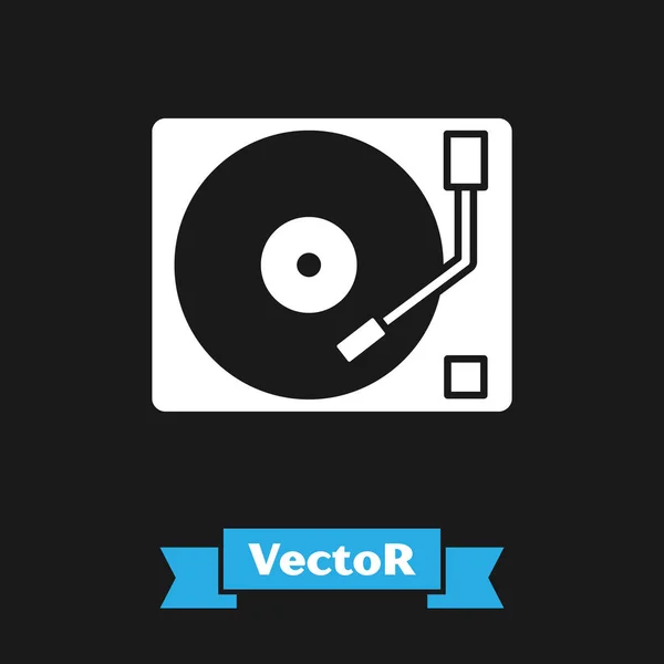 Weißer Plattenspieler Mit Einem Plattensymbol Isoliert Auf Schwarzem Hintergrund Vektorillustration — Stockvektor