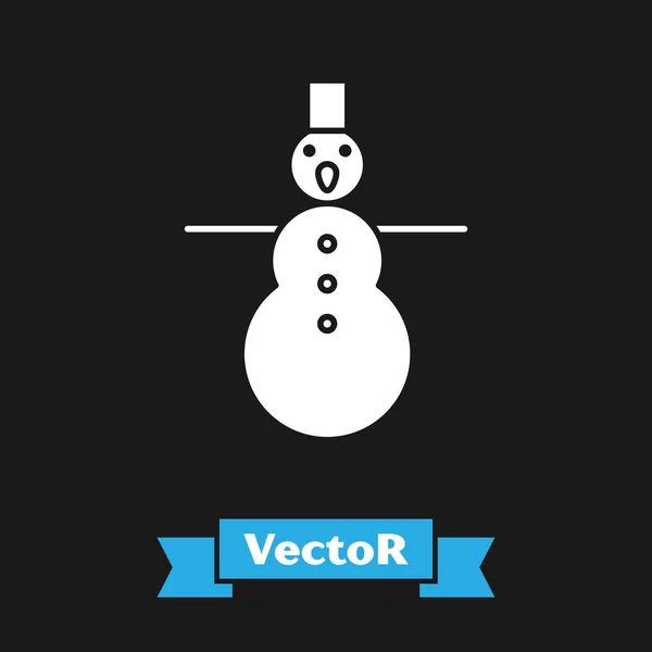 Icono Blanco Muñeco Nieve Navidad Aislado Sobre Fondo Negro Feliz — Vector de stock