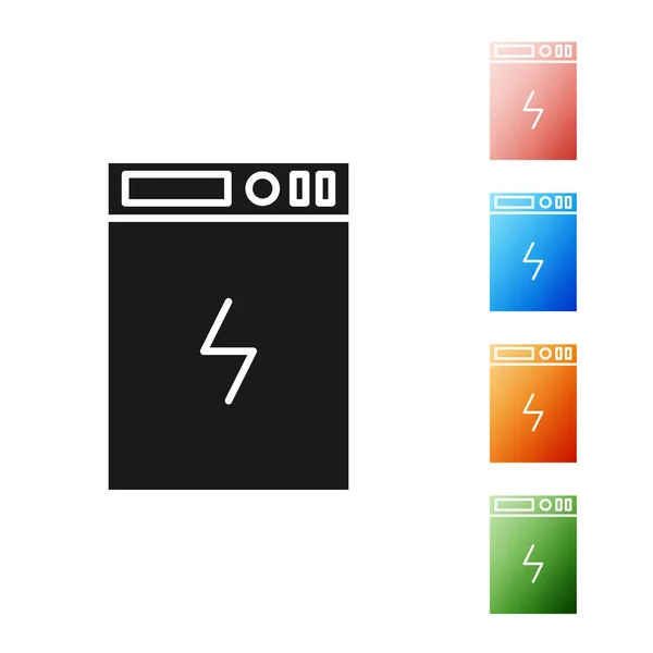 Black Power bank icon isolated on white background. Portable charging device. Set icons colorful. Vector Illustration — Stock Vector