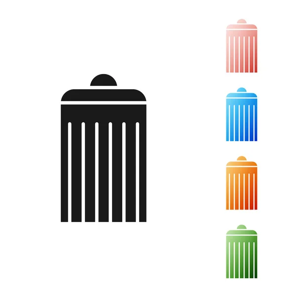 Black Trash pode ícone isolado no fundo branco. Sinal de lixeira. Ícone da cesta de reciclagem. Ícone de lixo do escritório. Definir ícones coloridos. Ilustração vetorial — Vetor de Stock