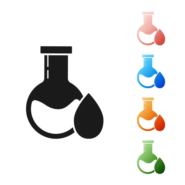 Ícone de tubo de teste de gasolina Black Oil isolado no fundo branco. Definir ícones coloridos. Ilustração vetorial — Vetor de Stock