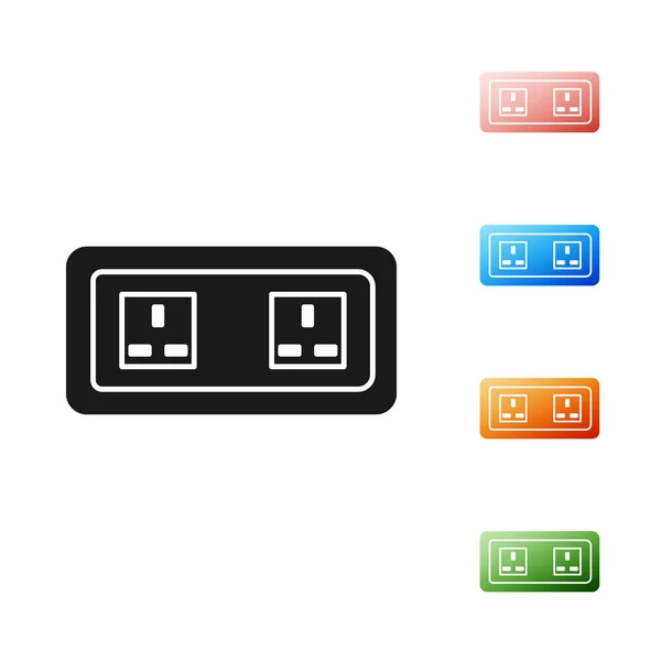 Icona presa elettrica nera isolata su sfondo bianco. Presa di corrente. Simbolo di Rosetta. Set icone colorate. Illustrazione vettoriale — Vettoriale Stock
