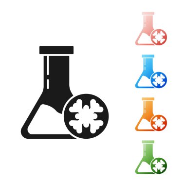 Beyaz arkaplanda siyah antifriz test tüpü simgesi izole edildi. Otomobil servisi. Araba tamiri. Simgeleri renklendirin. Vektör İllüstrasyonu