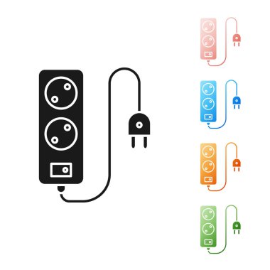 Siyah Elektrik uzatma kablosu simgesi beyaz arkaplanda izole edildi. Priz prizi. Simgeleri renklendirin. Vektör İllüstrasyonu