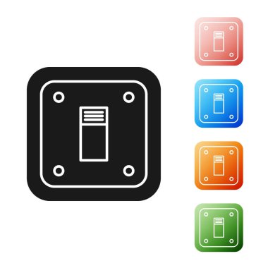 Beyaz arkaplanda siyah elektrik düğmesi simgesi izole edildi. Açık ve kapalı simgesi. Loş ışık düğmesi işareti. Enerji tasarrufu kavramı. Simgeleri renklendirin. Vektör İllüstrasyonu