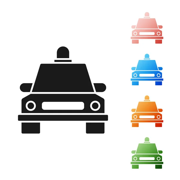 Μαύρο αυτοκίνητο ταξί εικονίδιο απομονώνονται σε λευκό φόντο. Ορισμός εικονίδια πολύχρωμα. Εικονογράφηση διανύσματος — Διανυσματικό Αρχείο