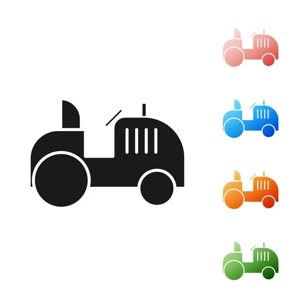 Zwarte Tractor pictogram geïsoleerd op witte achtergrond. Stel pictogrammen kleurrijk. Vector Illustratie — Stockvector