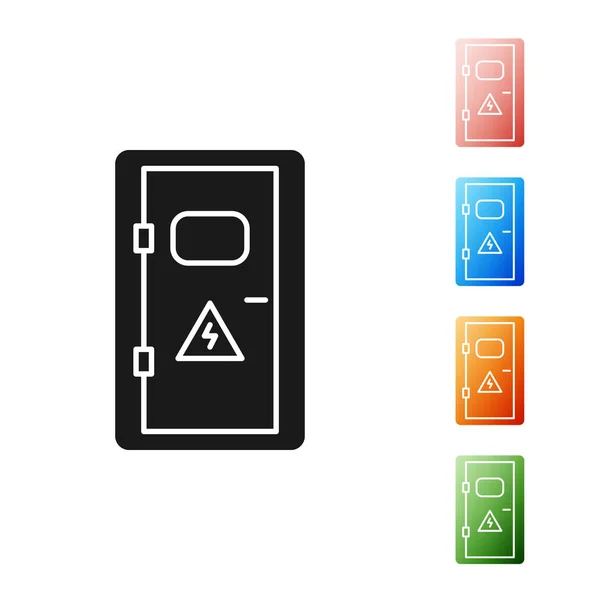 Icône armoire électrique noir isolé sur fond blanc. Définir des icônes colorées. Illustration vectorielle — Image vectorielle