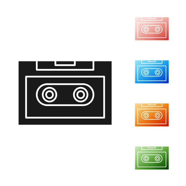 Черный Retro аудио кассетной ленты значок изолирован на белом фоне. Набор иконок красочный. Векторная миграция — стоковый вектор