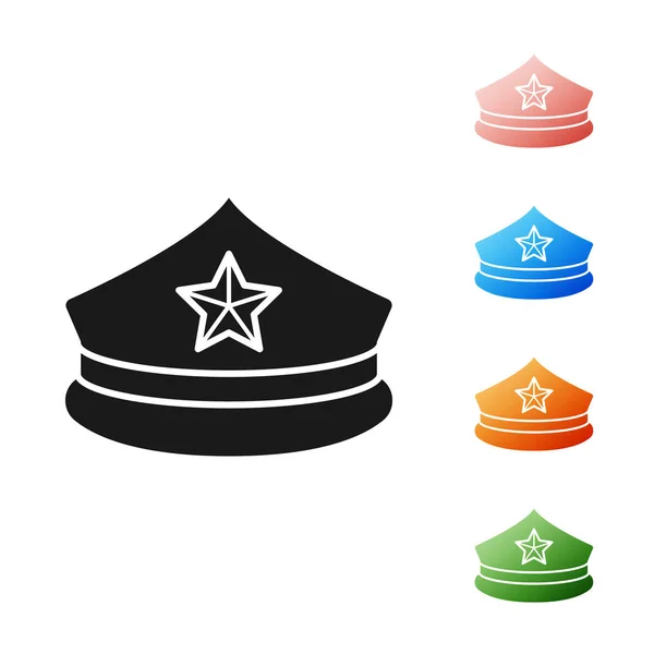 Schwarze Polizeimütze mit Kokainsymbol auf weißem Hintergrund. Polizeihutschild. setzen Symbole bunt. Vektorillustration — Stockvektor