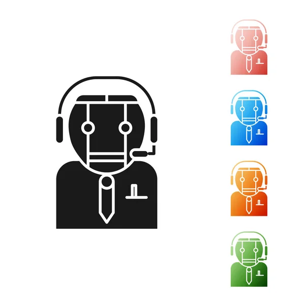 Black Worker robot ikon isolerad på vit bakgrund. Ställ ikoner färgglada. Vektor Illustration — Stock vektor