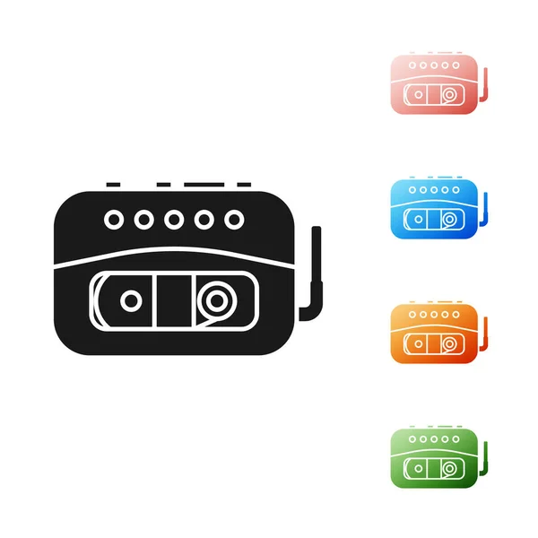 Black Music tape player icon isolated on white background. Portable music device. Set icons colorful. Vector Illustration — Stock Vector