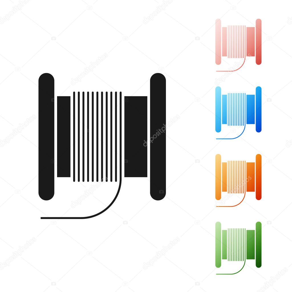 Black Wire electric cable on a reel or drum icon isolated on white background. Set icons colorful. Vector Illustration
