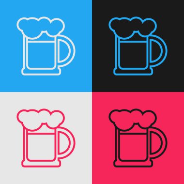 Renkli ahşap bira bardağı simgesi renk arkaplanında izole edilmiş. Klasik tarzda çizim. Vektör İllüstrasyonu