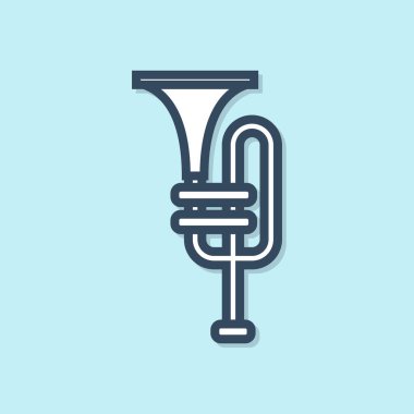 Mavi çizgi müzik aleti trompet ikonu mavi arka planda izole edildi. Vektör İllüstrasyonu