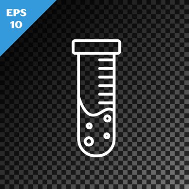 Beyaz çizgi Test tüpü ve kimyasal test ikonu şeffaf koyu arkaplanda izole edilmiş. Laboratuvar cam levhası. Vektör İllüstrasyonu