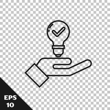 El simgesindeki siyah çizgi lambası şeffaf arkaplanda izole edilmiş. Fikir kavramı. Vektör İllüstrasyonu