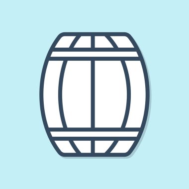 Mavi çizgi ahşap varil ikonu mavi arka planda izole edildi. Alkol fıçısı, içki kabı, bira için tahta fıçı, viski, şarap. Vektör İllüstrasyonu