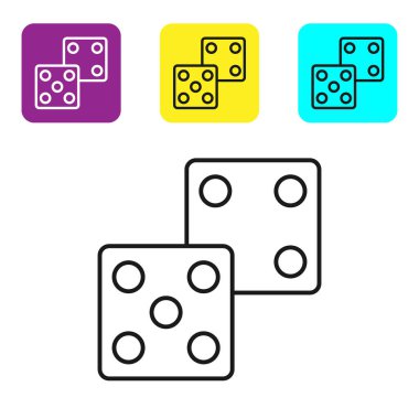 Black line Game dice icon isolated on white background. Casino gambling. Set icons colorful square buttons. Vector Illustration