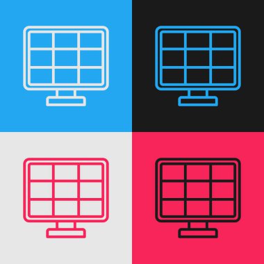 Renk çizgisi Güneş enerjisi simgesi renk arkaplanında izole edildi. Klasik tarzda çizim. Vektör İllüstrasyonu