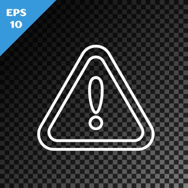 Şeffaf koyu arkaplanda beyaz çizgi ünlem işareti var. Tehlike uyarısı, dikkat, dikkat, tehlike uyarısı önemli bir işaret. Vektör İllüstrasyonu