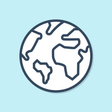 Mavi çizgi Dünya ikonu mavi arka planda izole edildi. Dünya ya da Dünya işareti. Küresel internet sembolü. Geometrik şekiller. Vektör İllüstrasyonu