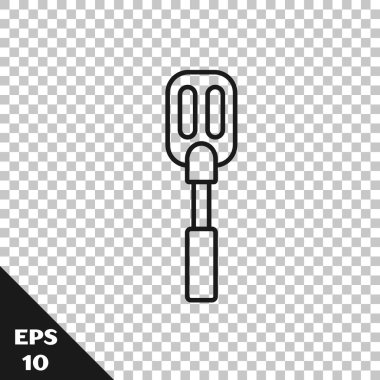 Siyah çizgi Spatula simgesi şeffaf arkaplanda izole edildi. Mutfak spatula ikonu. Barbekü spatula işareti. Barbekü ve ızgara aleti. Vektör İllüstrasyonu