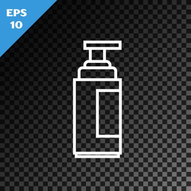 Beyaz çizgi kremi ya da losyon kozmetik tüp simgesi şeffaf koyu arkaplanda izole edilmiş. Erkekler için vücut bakım ürünleri. Vektör İllüstrasyonu