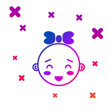 Renkli küçük kız baş simgesi beyaz arka planda izole edilmiş. Küçük kızın yüzü. Kademeli rastgele dinamik şekiller. Vektör İllüstrasyonu