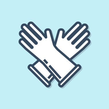 Mavi çizgi lastik eldiven ikonu mavi arka planda izole edildi. Lateks el koruması işareti. Ev işi temizlik ekipmanları sembolü. Vektör İllüstrasyonu