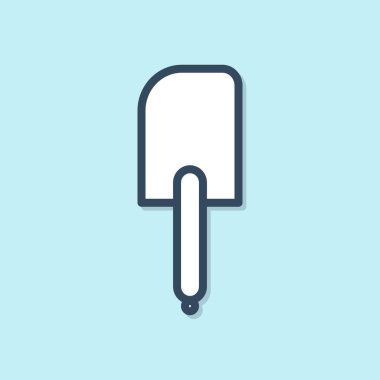 Mavi çizgi Spatula simgesi mavi arkaplanda izole edildi. Mutfak spatula ikonu. Barbekü spatula işareti. Barbekü ve ızgara aleti. Vektör İllüstrasyonu