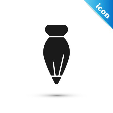 Beyaz arka planda izole edilmiş krema ikonlu kekler için siyah hamur işi torbası. Mutfak gereçleri ve aletler. Vektör İllüstrasyonu