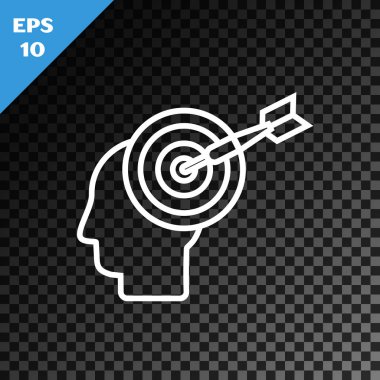 Beyaz çizgi kafa avlama konsepti simgesi şeffaf karanlık arka planda izole edildi. İş hedefi ya da İstihdam tabelası. İş için insan kaynakları ve adam toplama. Vektör İllüstrasyonu