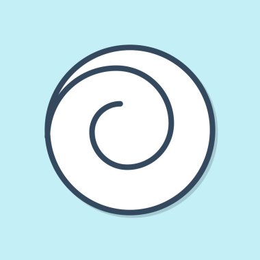 Mavi çizgi yuvarlak çörek ve mavi arka planda izole edilmiş tarçın ikonu. Fırın ürünleri. Vektör İllüstrasyonu