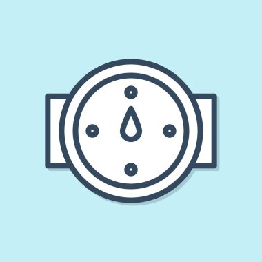 Mavi çizgi Mavi arka planda izole gül simgesi. Seyahat için pusula simgesi. Navigasyon tasarımı. Vektör İllüstrasyonu