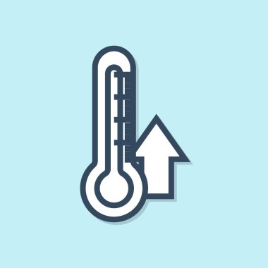 Mavi çizgi termometre simgesi mavi arkaplanda izole edildi. Vektör İllüstrasyonu