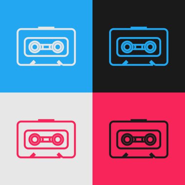Renk çizgisi Retro ses kaset simgesi renk arkaplanında izole edildi. Klasik tarzda çizim. Vektör İllüstrasyonu
