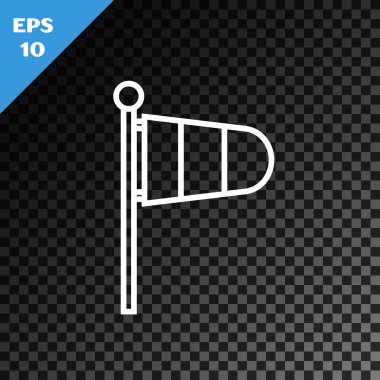 Beyaz çizgi koni meteoroloji rüzgar gülü vane simgesi şeffaf koyu arkaplanda izole. Rüzgâr Sock rüzgarın yönünü ve gücünü gösteriyor. Vektör İllüstrasyonu